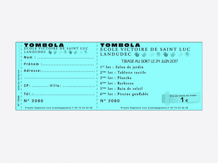 Carnet de 100 Tickets Tombola numérotés 3 souches 